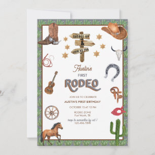 Rodeo Themed   1st Birthday Invitations
