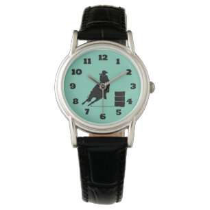 Rodeo Themed Cowgirl Barrel Racing Silhouette Watch