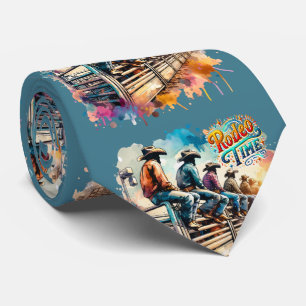 Rodeo Time Cowboys Sitting On Rodeo Bucking Chutes Tie