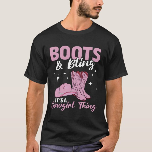 Rodeo Western Country Southern Cow Boots Bling T-Shirt (Front)