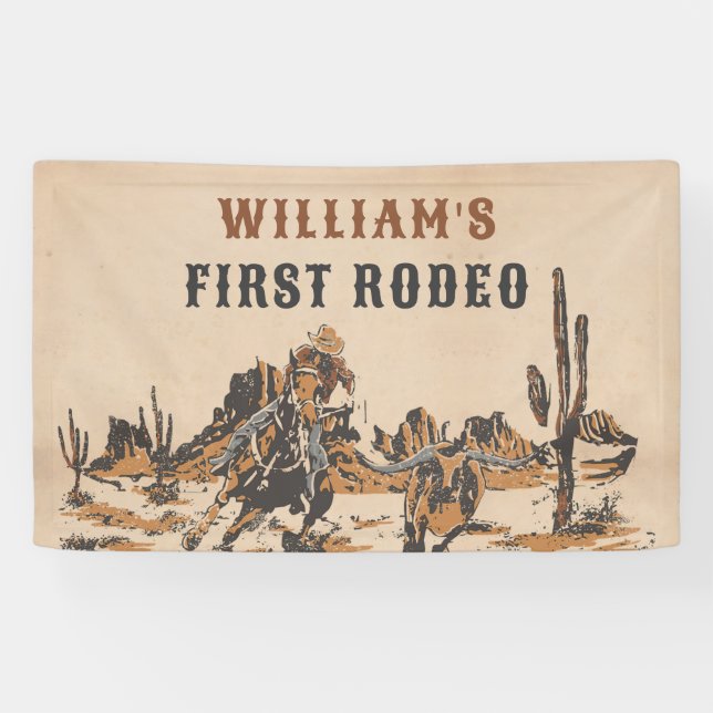 Rodeo Western Cowboy 1st Birthday Party Banner (Horizontal)