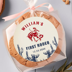 Rodeo Western Cowboy 1st Birthday Party  Classic Round Sticker