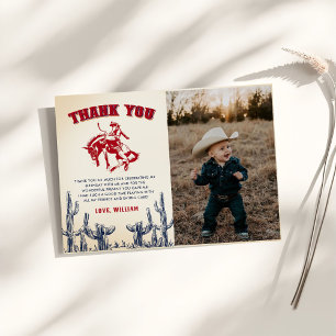 Rodeo Western Cowboy Birthday Photo Thank You Card