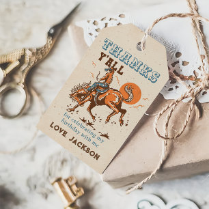 Rodeo Western Cowboy Birthday Thank You Gift Tags