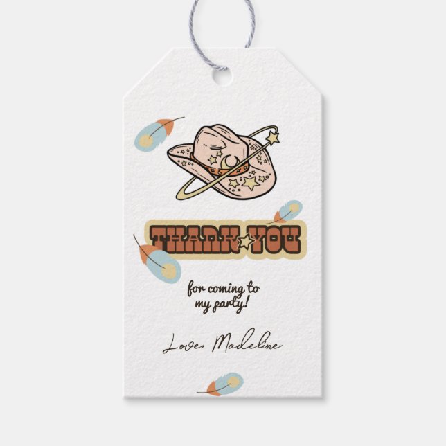 Rodeo Western Cowboy Pink Birthday Thank You Tag (Front)