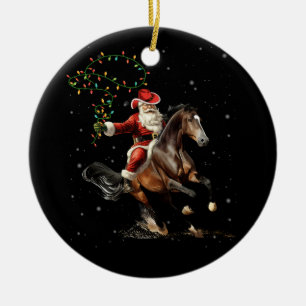 Rodeo Western Cowboy Santa Riding A Horse Merry Ch Ceramic Tree Decoration