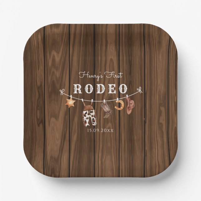 Rodeo Wild West rustic Western cowboy Birthday Paper Plate (Front)