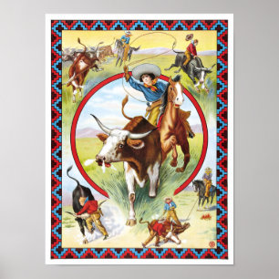 Rodeo & Wild West Show, 1910. Vintage Advertising Poster