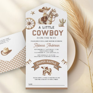 Rodeo Wild West Western Little Cowboy Baby Shower All In One Invitation