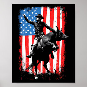 Rodeobull Rider Patriotic Cowboy American Usa Flag Poster