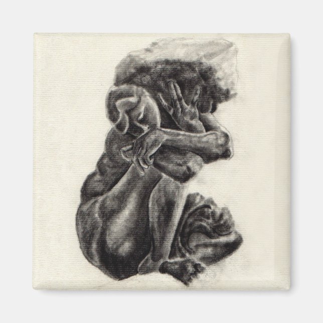 Rodin Sculpture Sketch Magnet - 2" x 2" (Front)