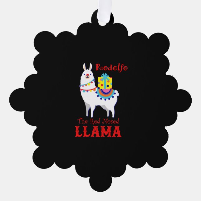 Rodolfo The Red Nosed Llama Tree Decoration Card (Front)