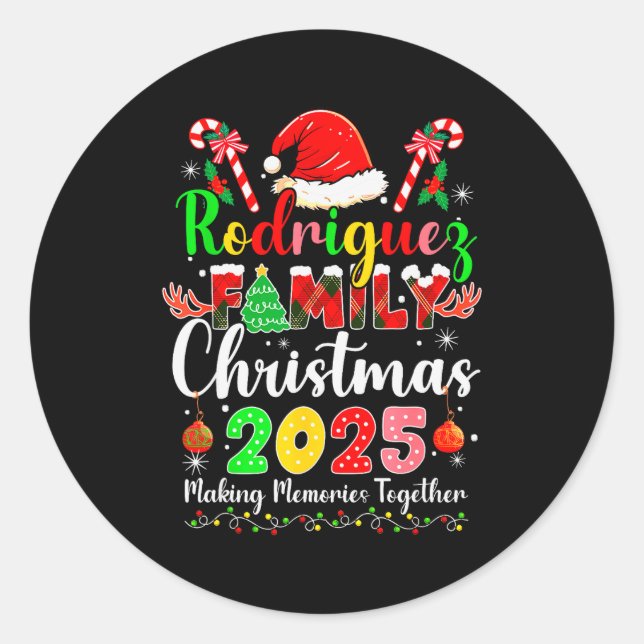 Rodriguez Family Christmas 2025 Matching Santa Hat Classic Round Sticker (Front)