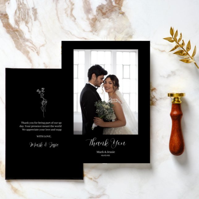 ROE Black & White Simple Photo Wedding Thank You Card (Creator Uploaded)