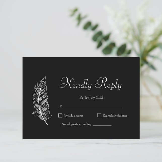 ROE Black & White Simple Wedding RSVP Card (Standing Front)