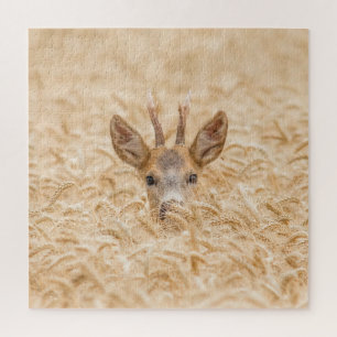 Roe Buck in Golden Wheat Wildlife Jigsaw Puzzle
