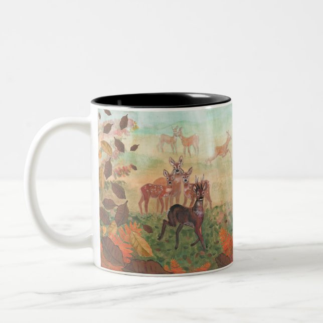 Roe Deer Capreolus capreolus in Forest Sunlight   Two-Tone Coffee Mug (Left)