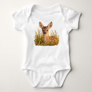 Roe Deer Fawn in Meadow Grass Baby Bodysuit