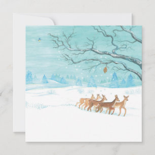 Roe Deer Group in Winter Holiday Card