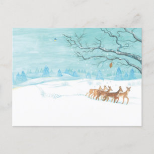Roe Deer Group in Winter Holiday Postcard