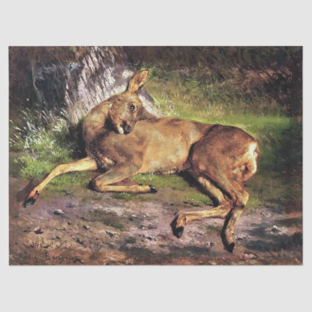 Roe Deer in the Forest (by Rosa Bonheur) Tissue Paper (Front)