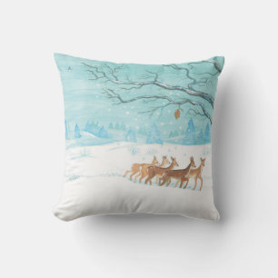 Roe Deer in the Winter Woodland Covered of Snow Cushion
