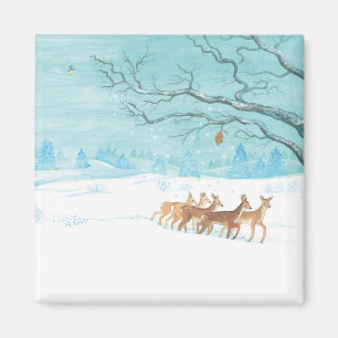 Roe Deer in the Winter Woodland Covered of Snow   Magnet