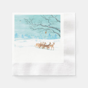 Roe Deer in the Winter Woodland Covered of Snow Napkin