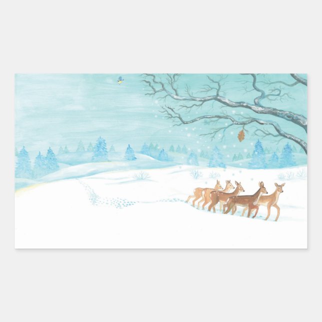 Roe Deer in Winter  Rectangular Sticker (Front)