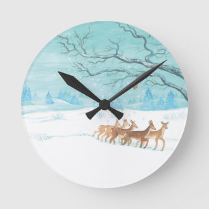 Roe Deer in Winter Round Clock