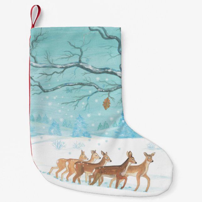 Roe Deer in Winter Small Christmas Stocking (Front)
