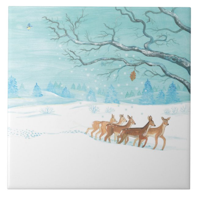 Roe Deer in Winter Tile (Front)