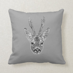 Roe Deer Stags Head Drawing Throw Pillow