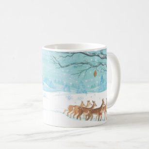 Roe Deer winter snowy forest landscape Coffee Mug