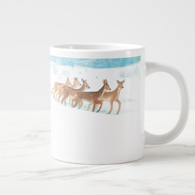Roe Deer winter snowy forest landscape Large Coffee Mug (Right)