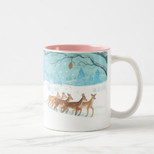 Roe Deer winter snowy forest landscape  Two-Tone Coffee Mug
