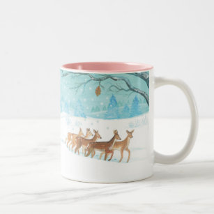 Roe Deer winter snowy forest landscape  Two-Tone Coffee Mug