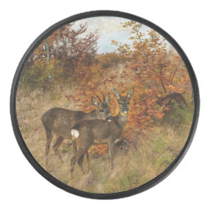 Roe Deer with Autumn Leaves Vintage Wildlife  Hockey Puck