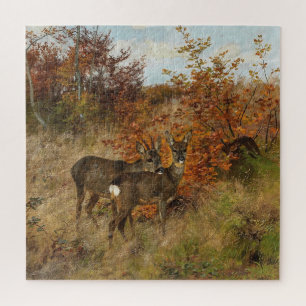 Roe Deer with Autumn Leaves Vintage Wildlife Jigsaw Puzzle