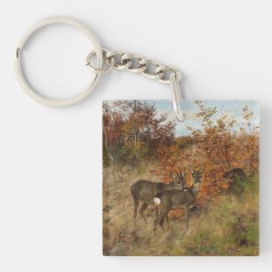 Roe Deer with Autumn Leaves Vintage Wildlife Key Ring