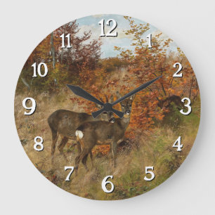 Roe Deer with Autumn Leaves Vintage Wildlife  Large Clock