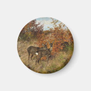 Roe Deer with Autumn Leaves Vintage Wildlife Magnet
