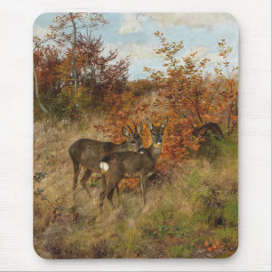 Roe Deer with Autumn Leaves Vintage Wildlife  Mouse Mat