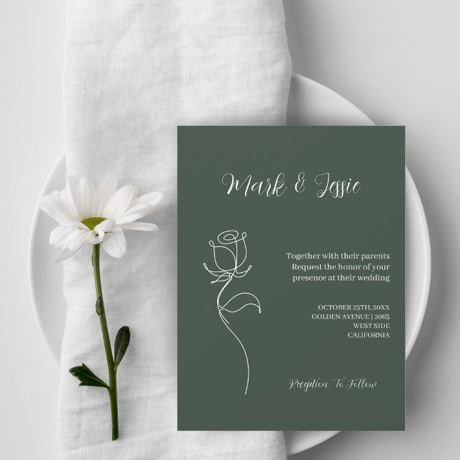 ROE Dusky Green & White Simple Wedding Invitation (Creator Uploaded)