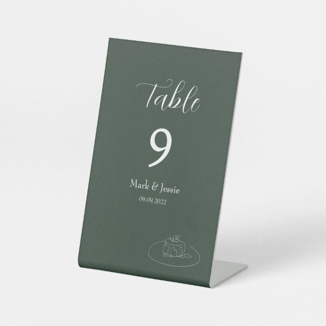 ROE Dusky Green & White Simple Wedding Pedestal Sign (Front)