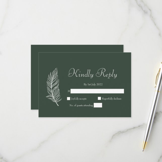 ROE Dusky Green & White Simple Wedding RSVP Card (Front/Back In Situ)