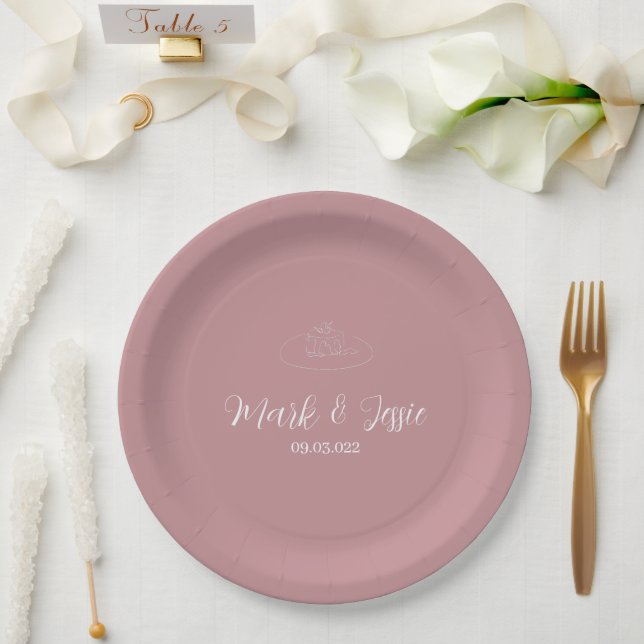 ROE Pink & White Simple Wedding Paper Plate (Wedding)