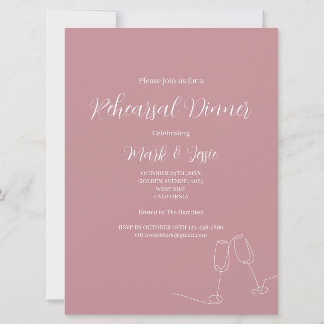 ROE Pink & White Simple Wedding Rehearsal Dinner Invitation (Front)