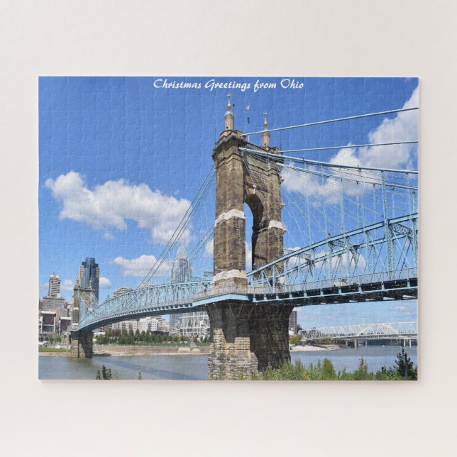 Roebling Bridge Ohio. Christmas Greeting Jigsaw Puzzle (Horizontal)