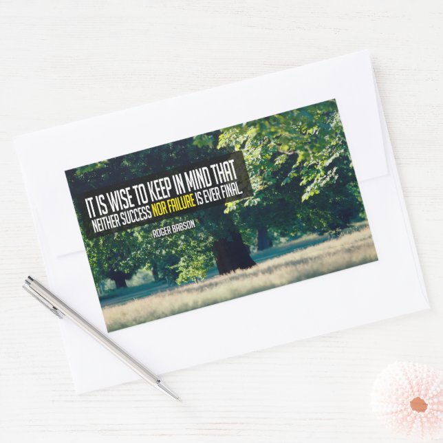 Roger Babson Inspirational Quote "Never final" Rectangular Sticker (Envelope)